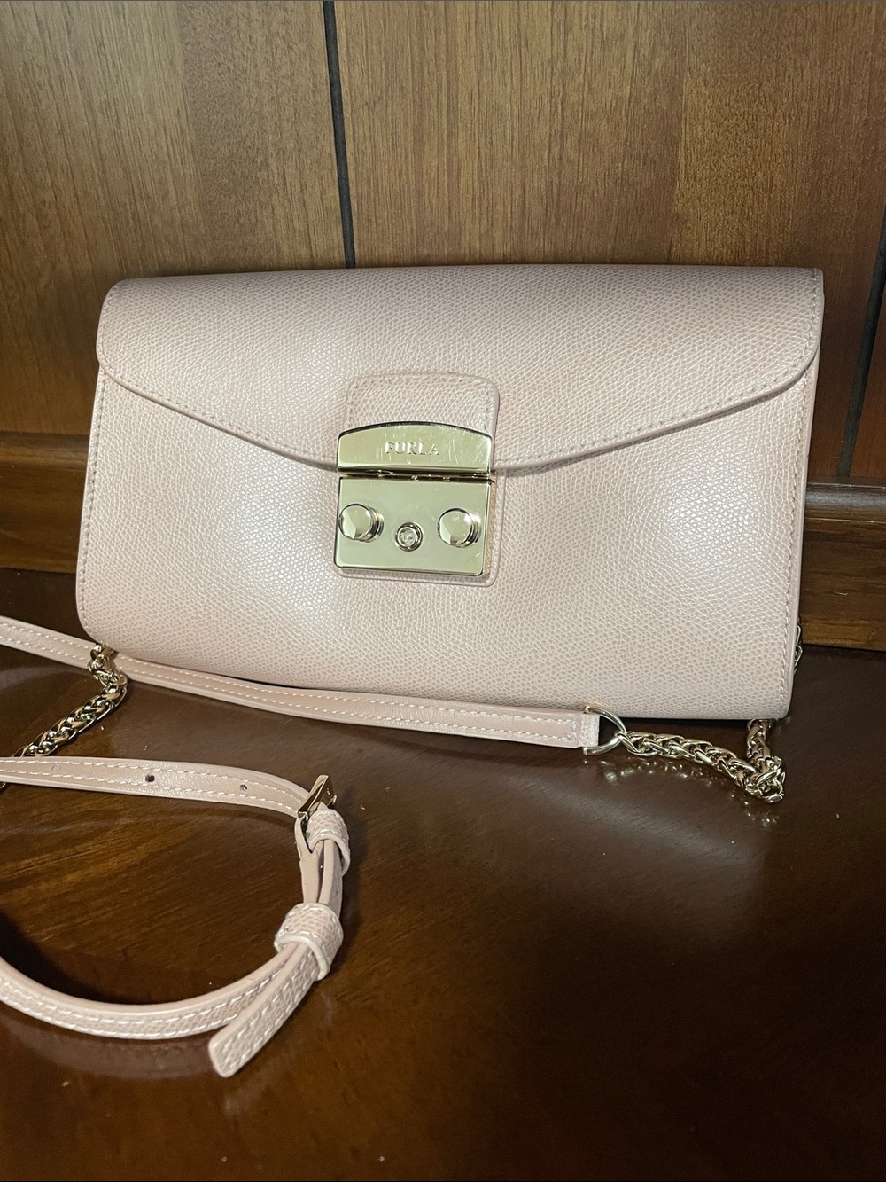 Furla Blush Pink Leather Crossbody with Gold Hardware